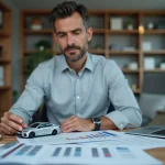 Comptable analysant les documents de calcul d'amortissement non déductible pour un véhicule de tourisme à usage mixte dans un bureau professionnel