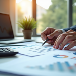 Professionnel d'affaires analysant des rapports financiers au bureau