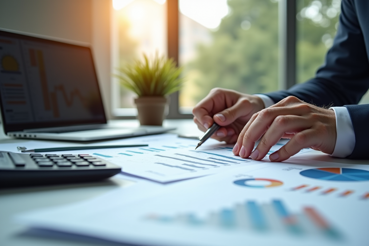 Professionnel d'affaires analysant des rapports financiers au bureau