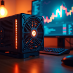 Antminer S19 Pro en fonctionnement avec symboles crypto