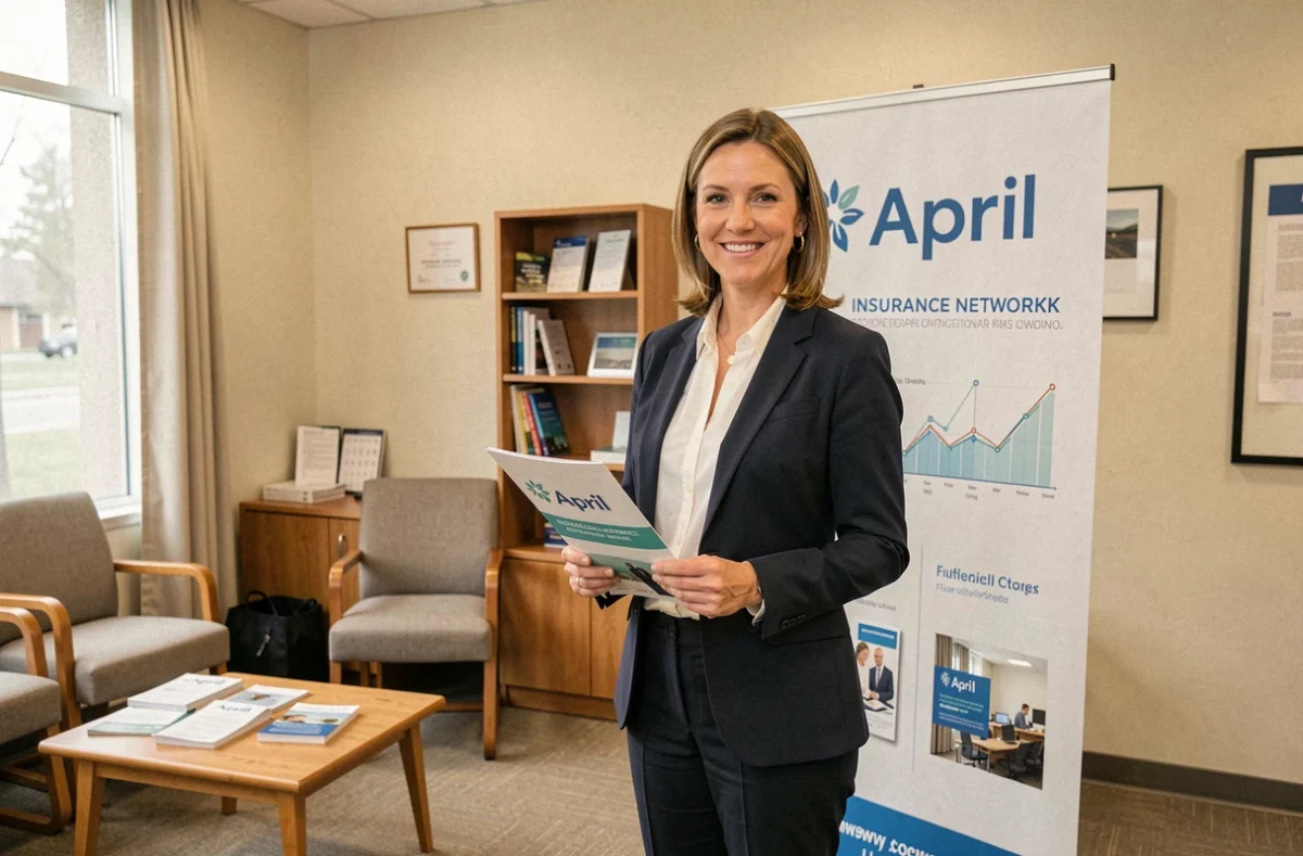 Agent du réseau April présentant ses services d'assurance dans une agence de l'Oise