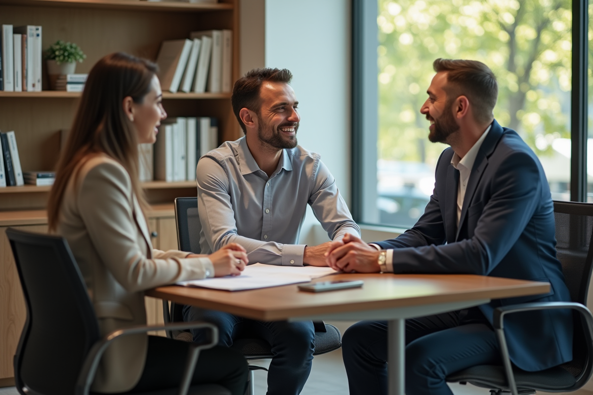 Couple et conseiller bancaire discutant d un prêt