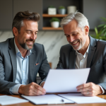 Couple d'adultes examinant un contrat de prêt immobilier