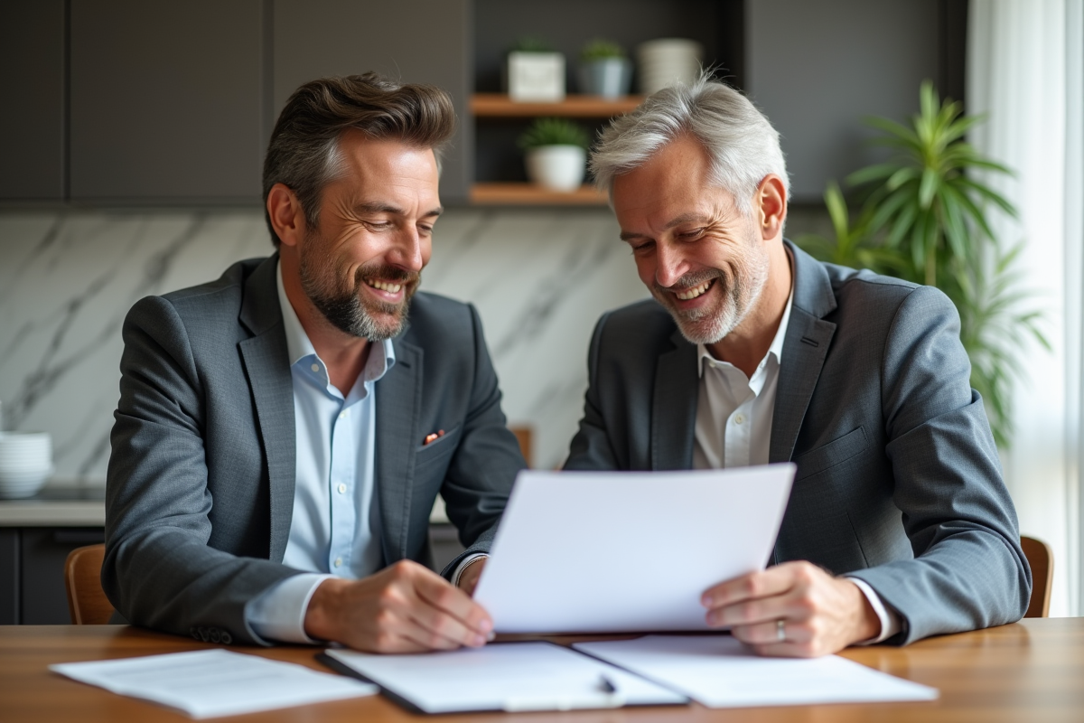 Couple d'adultes examinant un contrat de prêt immobilier
