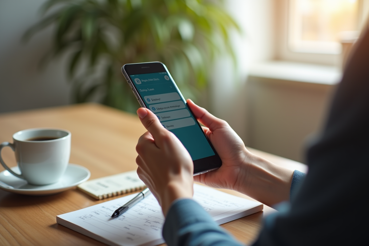 Personne utilisant un smartphone pour demander un prêt à domicile