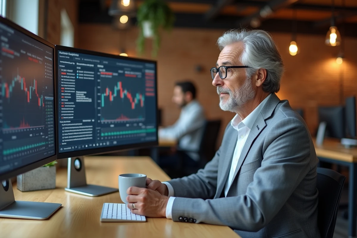 Directeur financier senior consultant une plateforme d'information financière professionnelle dans un espace de travail moderne