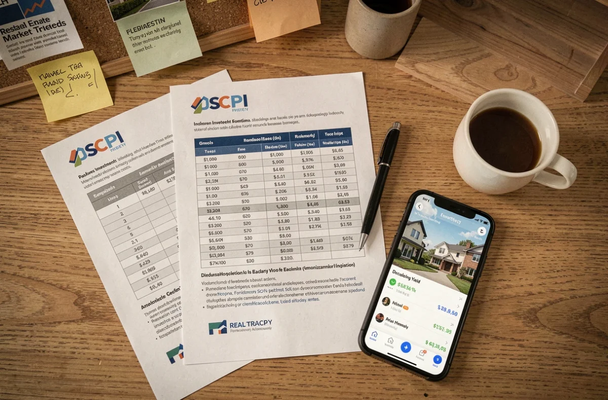 Vue aérienne d'un bureau avec des documents et brochures sur les SCPI illustrant la complexité de l'investissement
