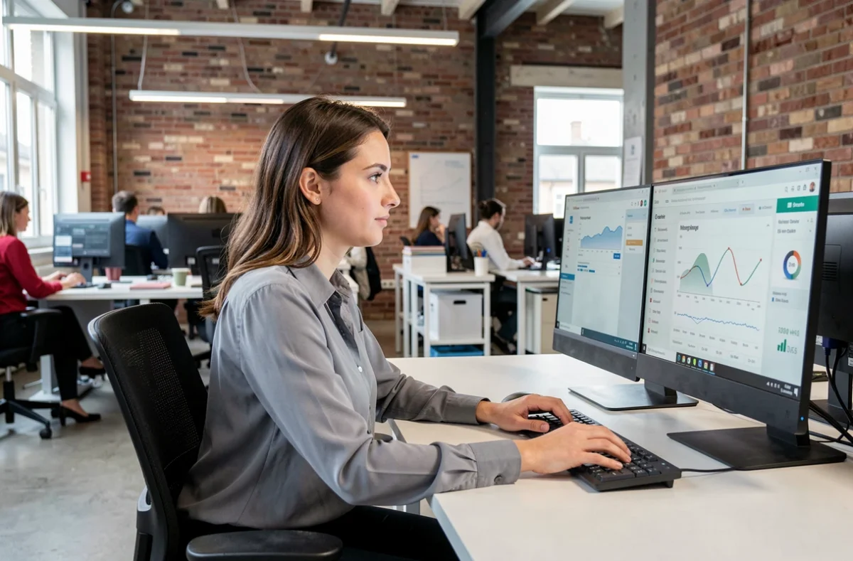 Conseillère Empruntis à Rouen travaillant sur une plateforme digitale de comparaison d'assurance emprunteur