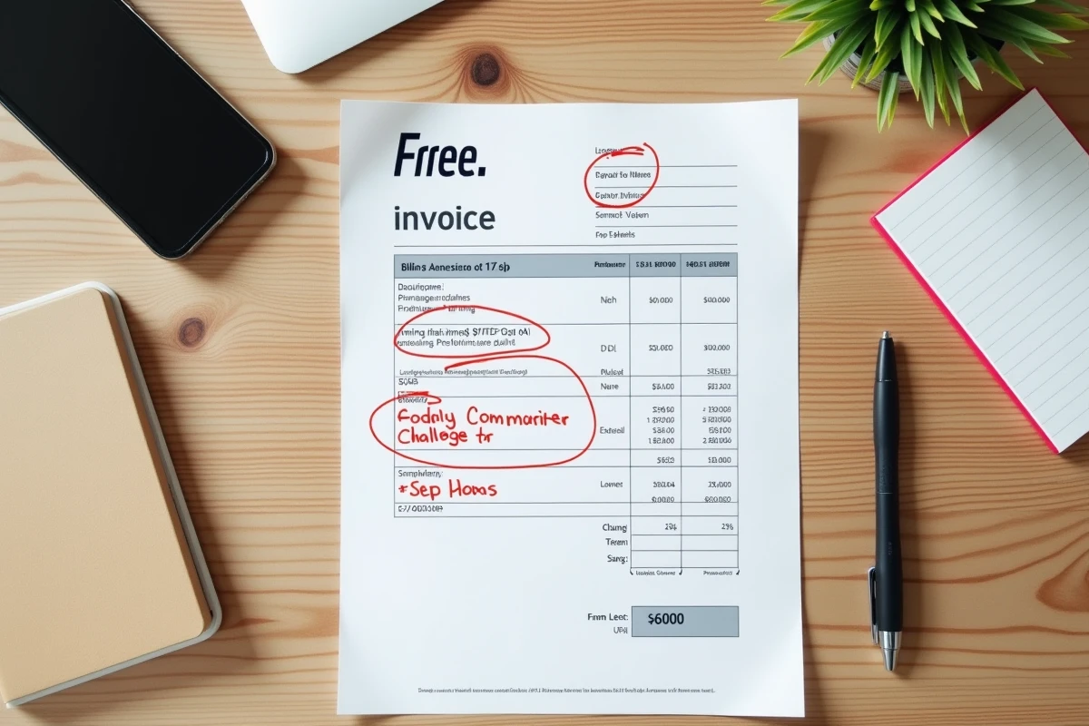 Facture Free annotée avec erreur de montant posée sur un bureau avec stylo et smartphone