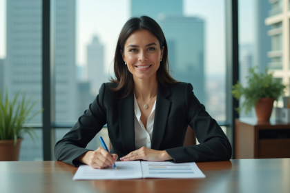 Femme d'affaires confiante dans un bureau moderne