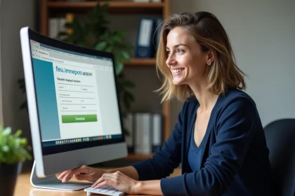 Femme au bureau regardant un formulaire CERFA sur son ordinateur