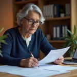 Femme consultant un formulaire Cerfa 2042 RICI sur son bureau avec des documents fiscaux en 2026