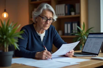 Femme consultant un formulaire Cerfa 2042 RICI sur son bureau avec des documents fiscaux en 2026
