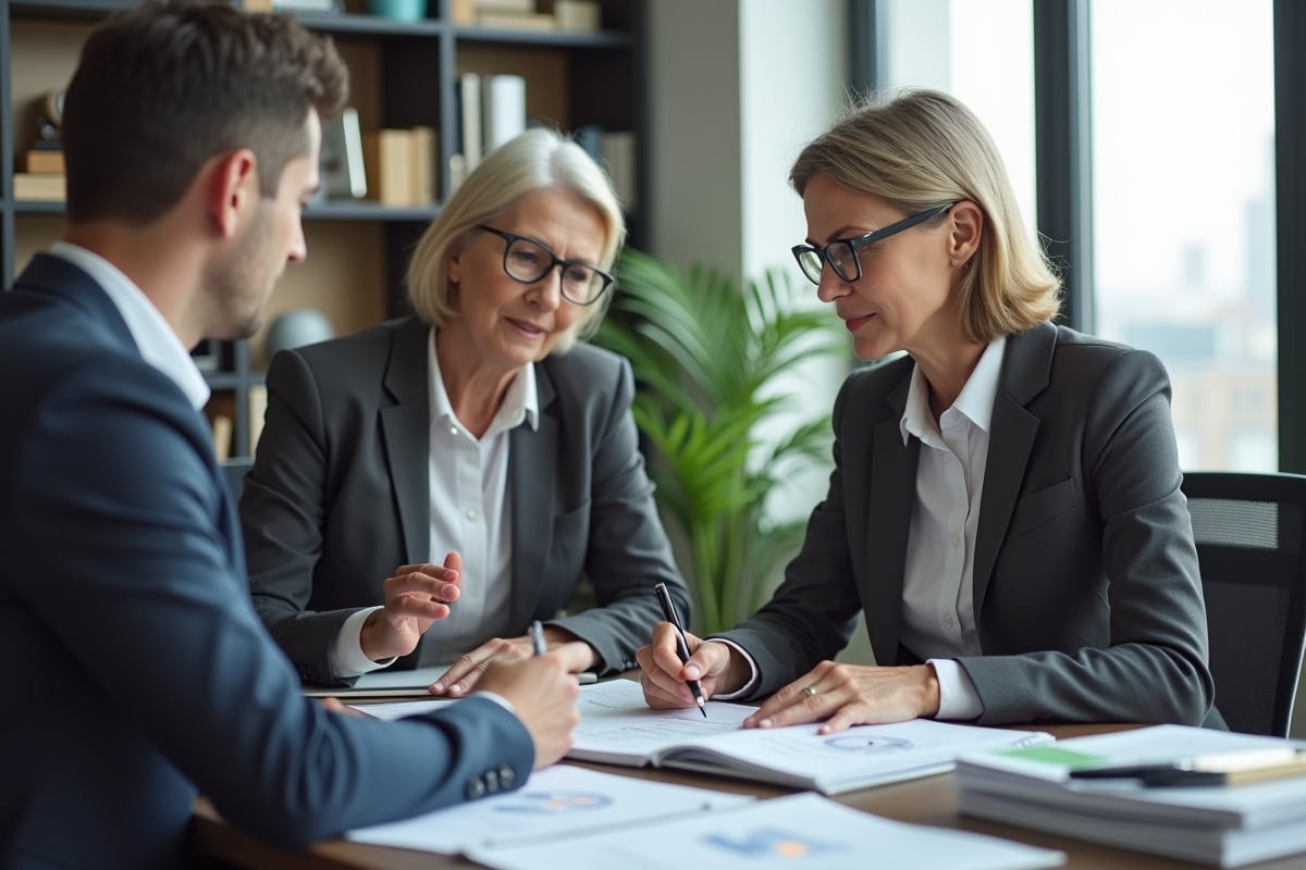 Femme en conseil financier avec un conseiller dans un bureau lumineux