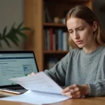 Femme consultant des documents administratifs sur le cumul ARE et RSA après une rupture conventionnelle