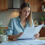 Femme concentrée sur ses documents financiers à la maison