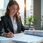 Femme professionnelle en blazer dans un bureau lumineux