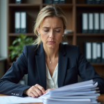 Femme professionnelle en bureau moderne avec papiers