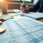 Fiche de paie avec monnaie et billets d'euros