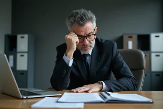Homme d'affaires anxieux dans un bureau moderne