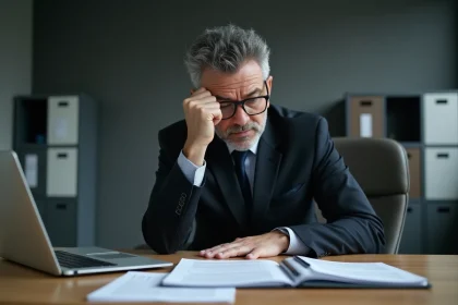 Homme d'affaires anxieux dans un bureau moderne