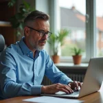 Homme d'âge moyen travaillant sur son ordinateur dans un bureau moderne