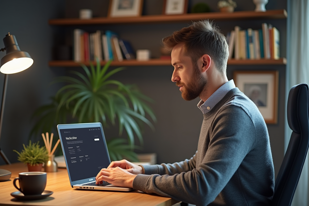 Homme d age moyen gérant son wallet électronique sur son ordinateur