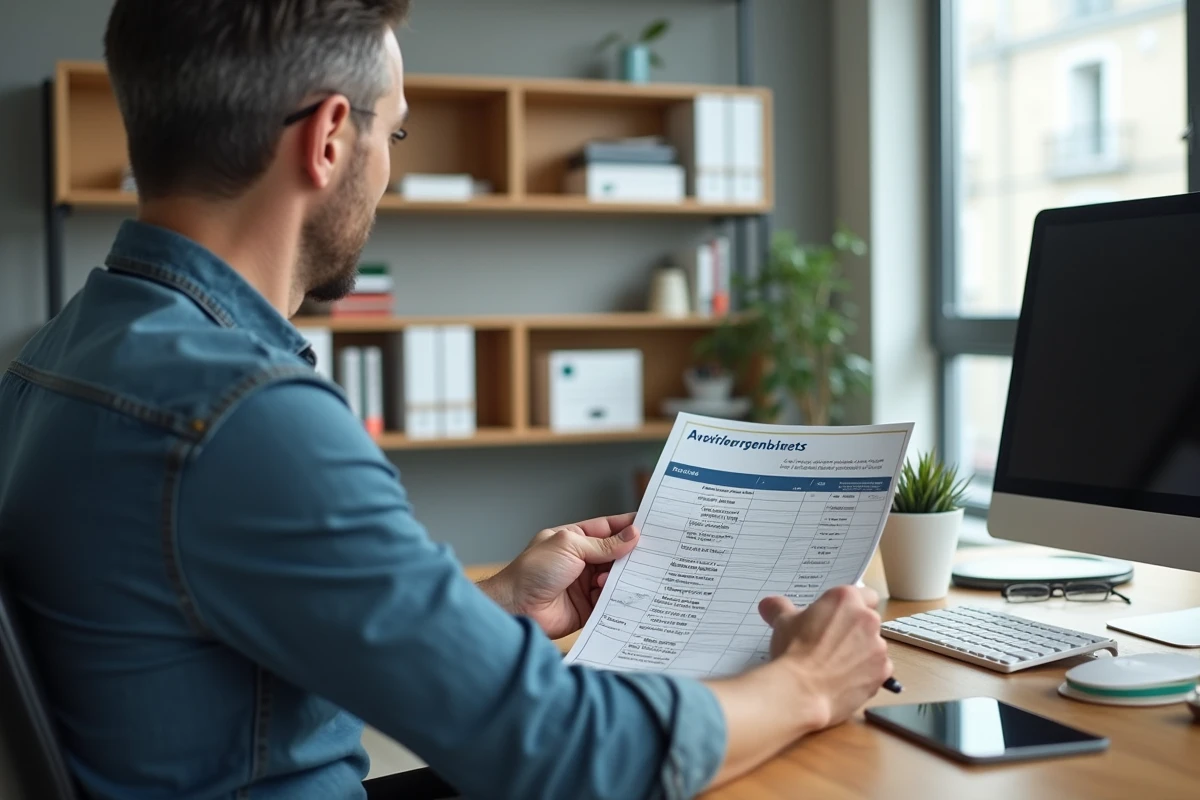 Homme examinant un planning de paiement dans un bureau moderne