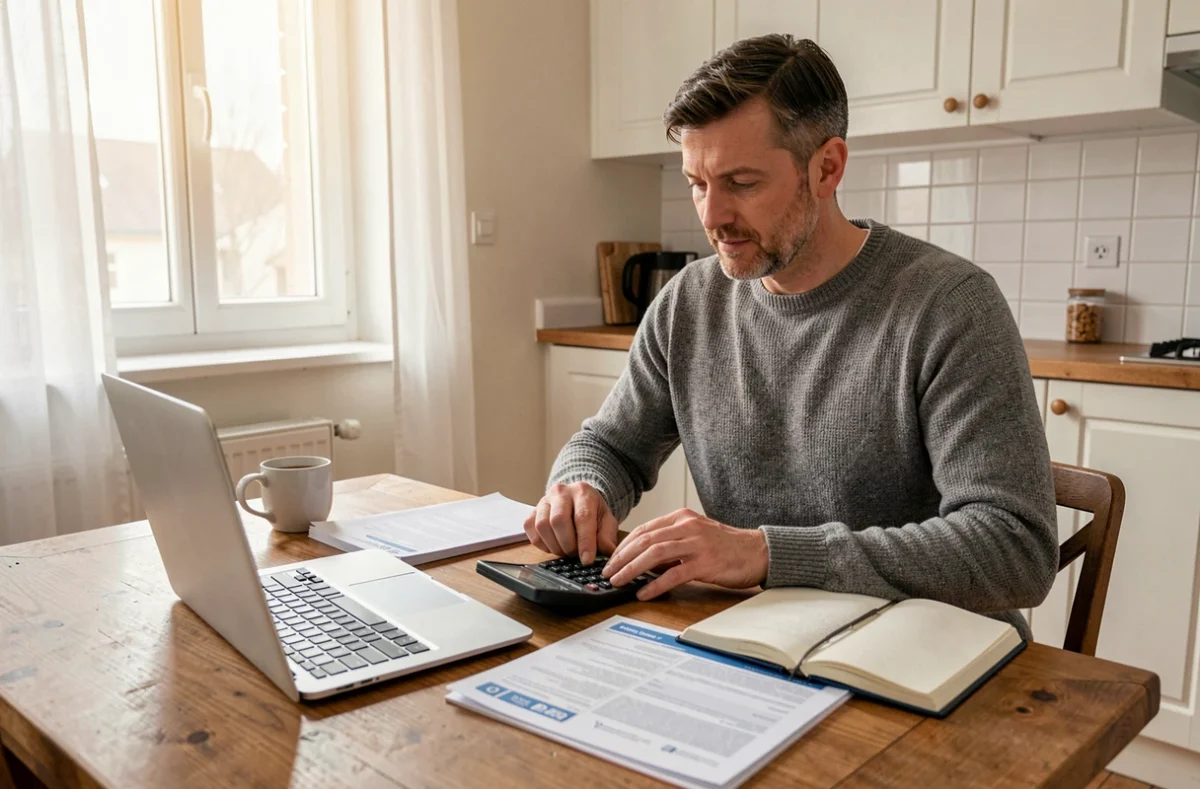 Homme calculant ses allocations chômage ARE tout en gérant la transition vers un nouvel emploi salarié