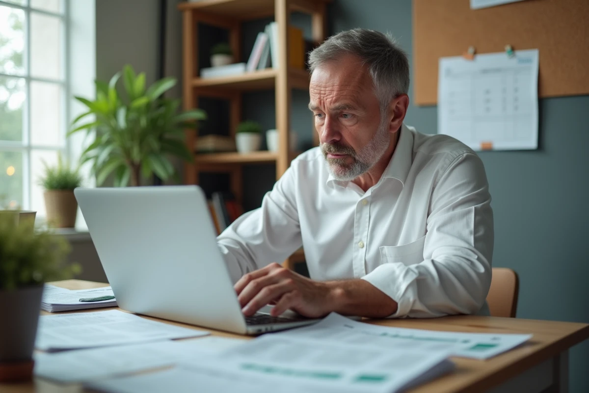 Homme comparant des relevés bancaires et documents CAF pour comprendre un virement en attente