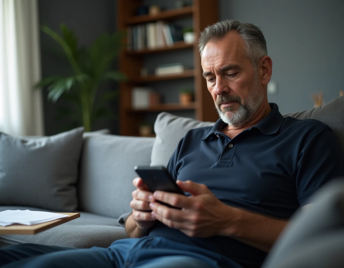 Homme utilisant son smartphone pour demander un prêt immédiat sans refus en dehors d'une banque traditionnelle