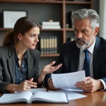 Homme d'affaires et femme en réunion dans un bureau moderne