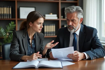 Homme d'affaires et femme en réunion dans un bureau moderne