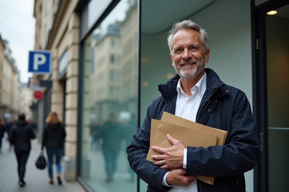 Homme devant une agence Pôle Emploi tenant des documents après une rupture conventionnelle