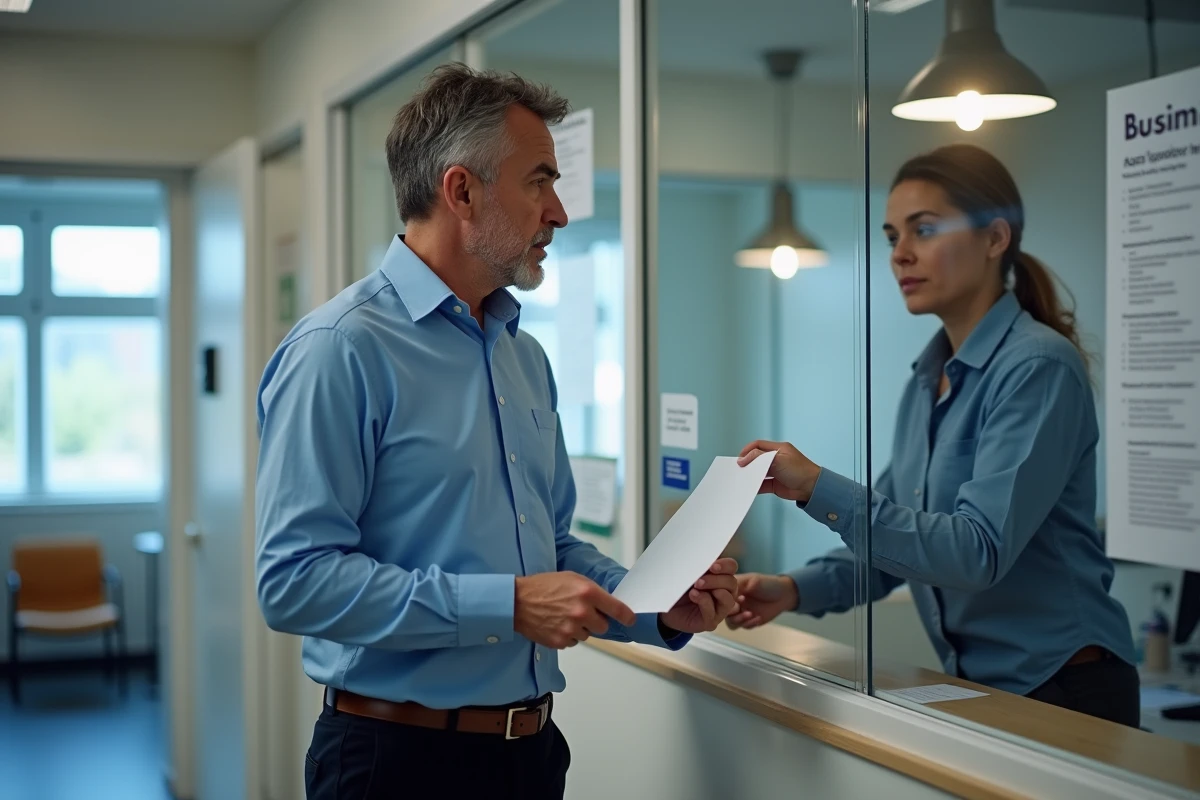 Homme déposant un formulaire dans un bureau administratif