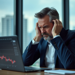 Homme d'affaires stressé regardant un graphique boursier en baisse