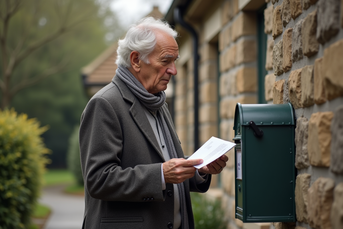 Homme âgé récupère un avis d