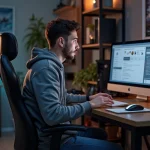 Jeune homme concentré devant son ordinateur gaming