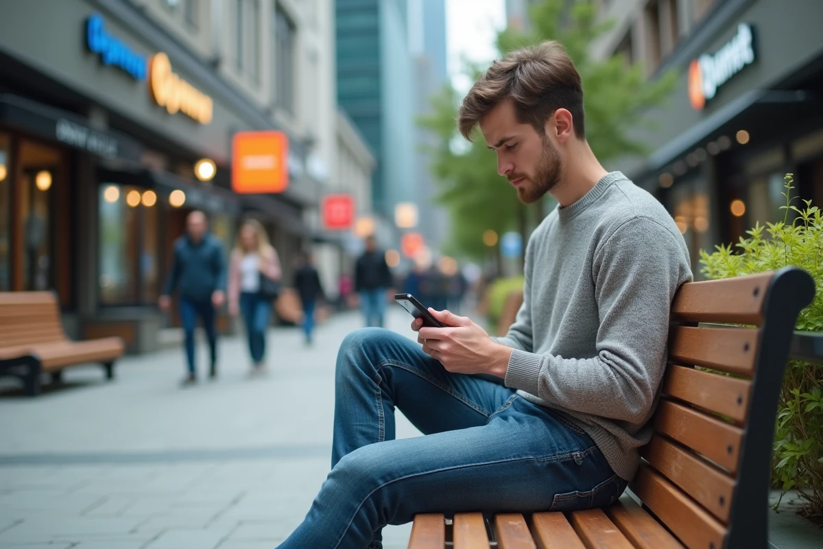 Jeune homme regardant des graphiques de cryptomonnaie en ville