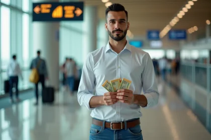 Jeune homme au Dubai avec des dirhams en main
