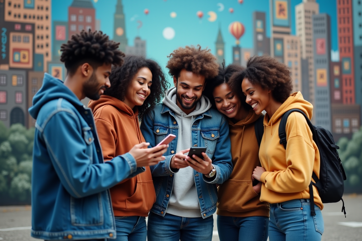 Groupe de jeunes discutant devant un mur urbain avec symbole bitcoin