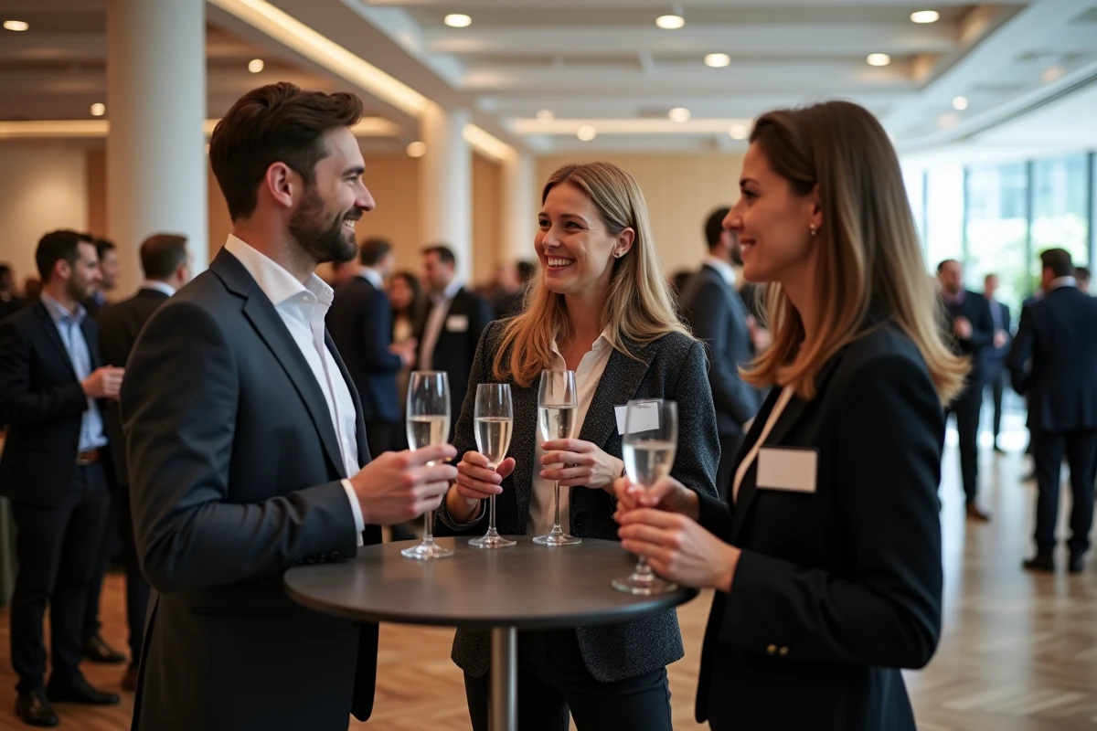 Professionnels de la finance en discussion lors d'un événement de networking organisé par une communauté de directions financières