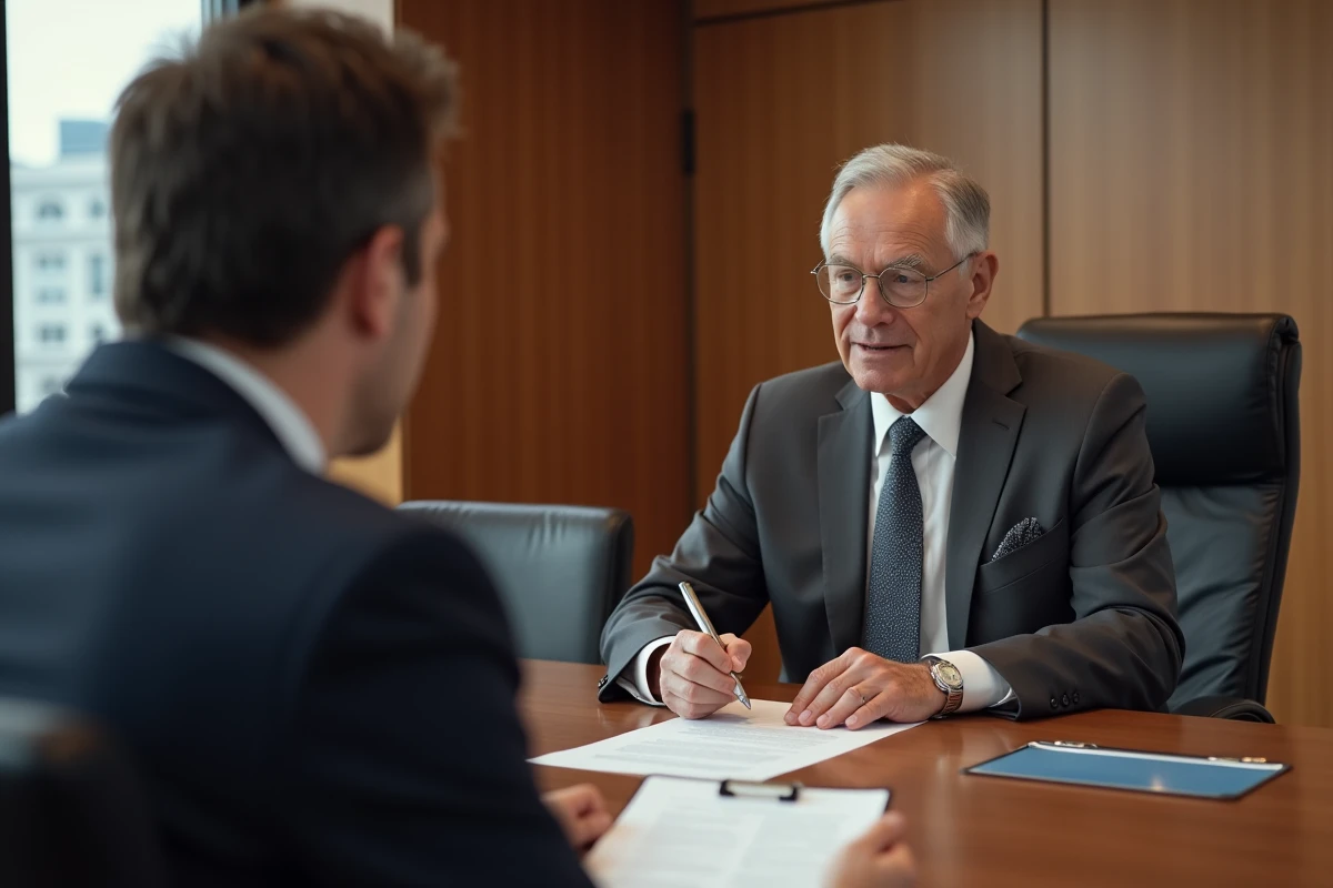 Réunion entre un client et un conseiller bancaire CDC Banque des territoires autour de contrats financiers