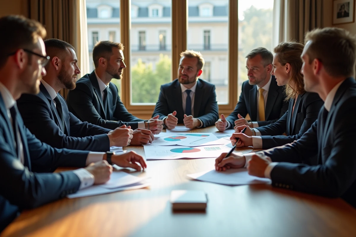 Groupe de professionnels en réunion autour d