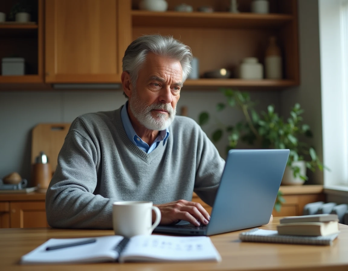 Homme consultant un simulateur de salaire brut net sur un ordinateur portable à la maison en 2026