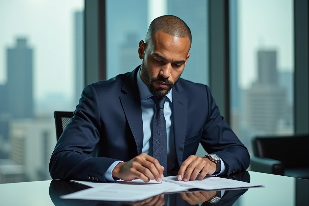 Tony Parker en costume dans un bureau haut de gamme